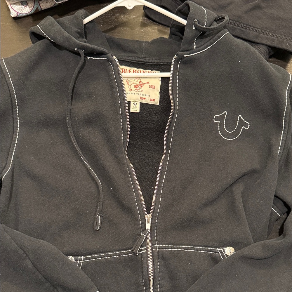 True Religion Black Hoodie with White Stitching